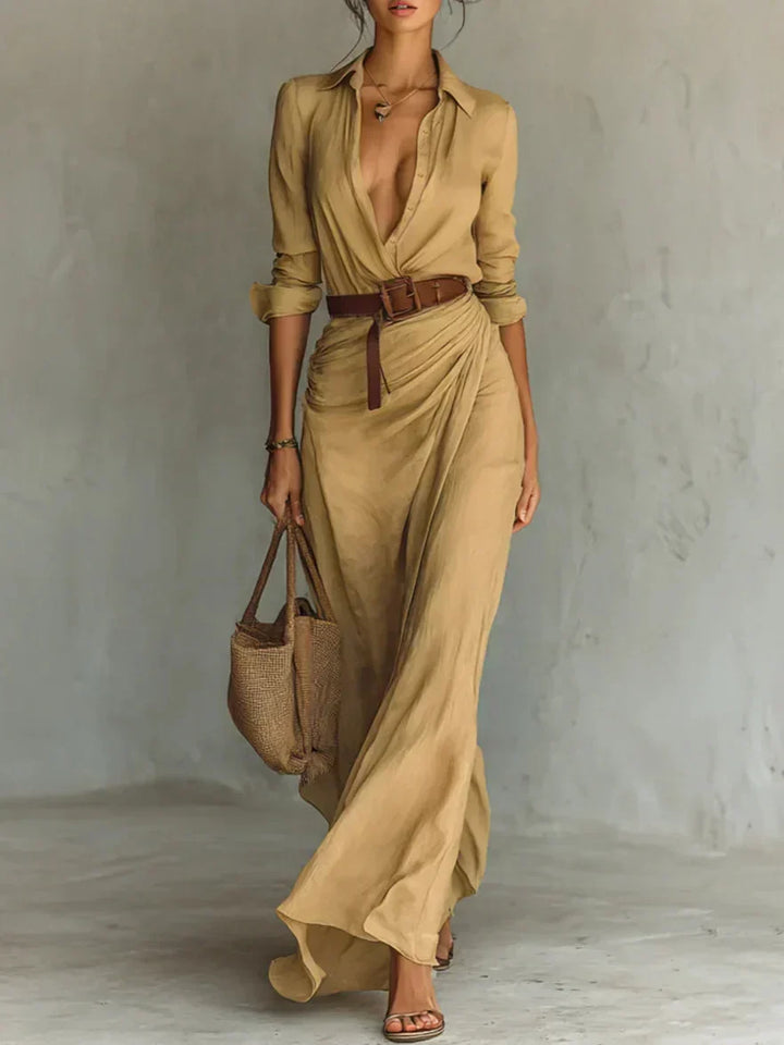 Una | Lapel-Wrap Maxi Dress - Maison Léa &amp; Lou