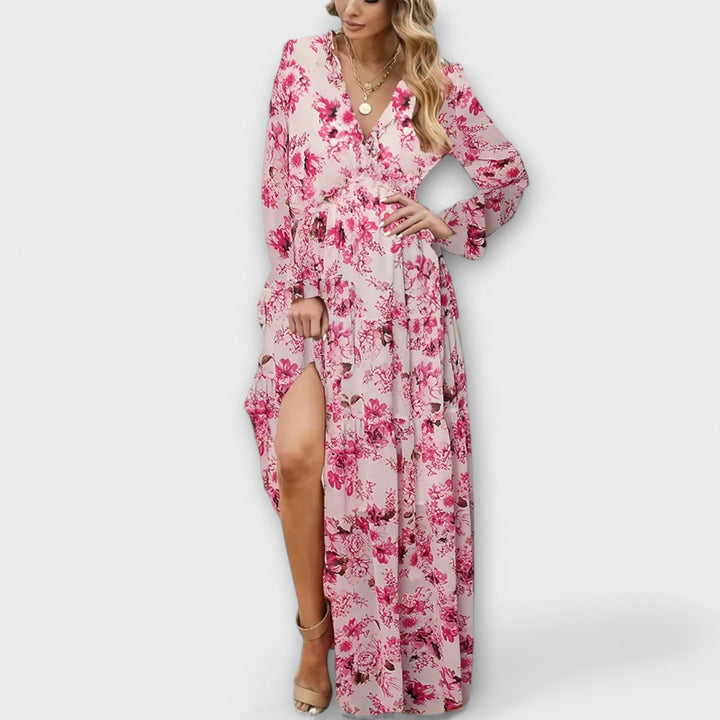 Maya | Floral V-Neck Maxi Dress - Maison Léa &amp; Lou