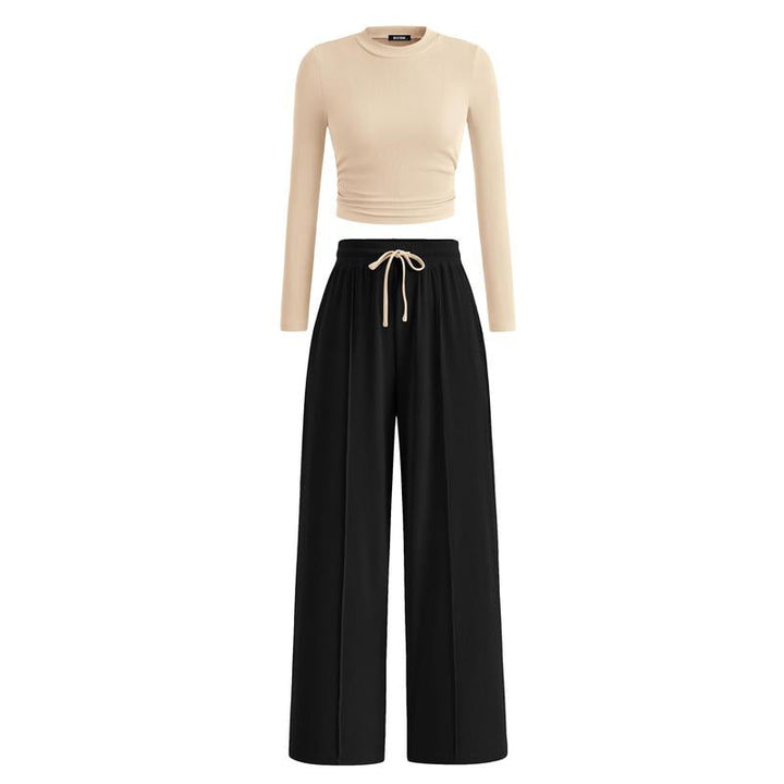 MIRELA™ - Ribbed Knit Long Sleeve Crop Top and Matching Pants Set