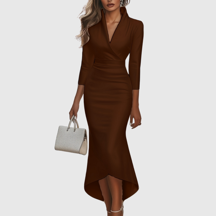 Evelisse | Satin V-Neck Evening Dress - Maison Léa &amp; Lou