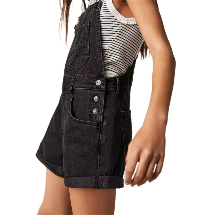 Remita™ | Vintage Adjustable Denim Overall Shorts - Maison Léa &amp; Lou