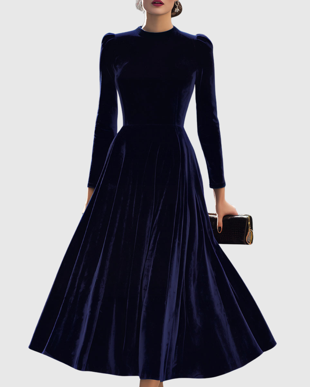 Sibella - Navy Long-Sleeve Midi Dress - Maison Léa & Lou