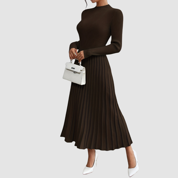 Evelyn Grace | High-Neck Long-Sleeve Maxi Dress - Maison Léa &amp; Lou