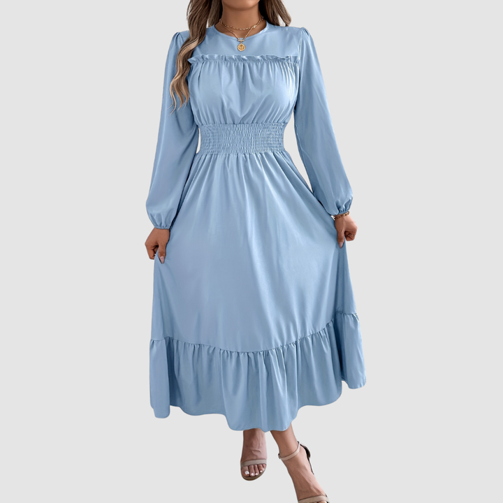 Isola Lane | Navy Ruffled Hem Midi Dress - Maison Léa &amp; Lou