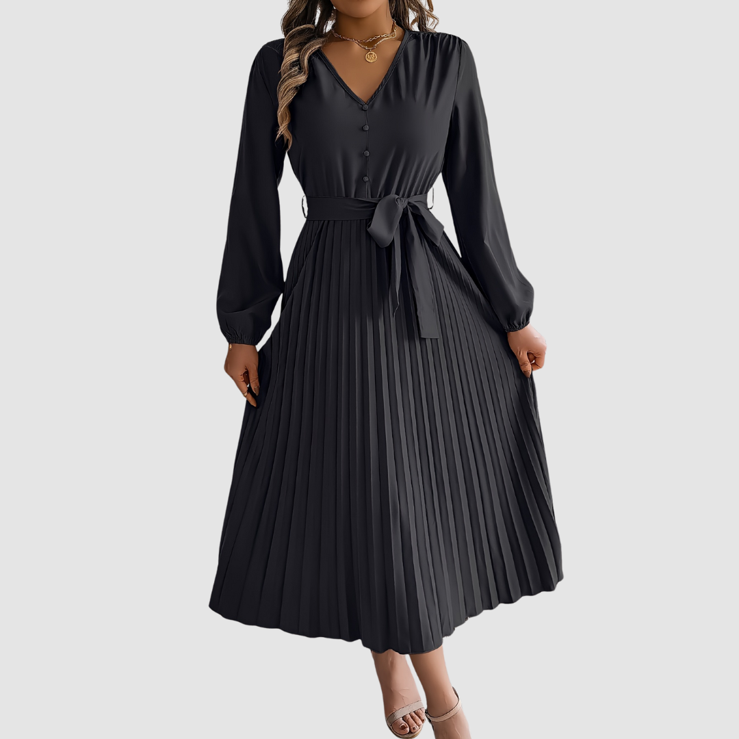 Celeste Bloom - Pleated Long-Sleeve Midi Dress - Maison Léa &amp; Lou