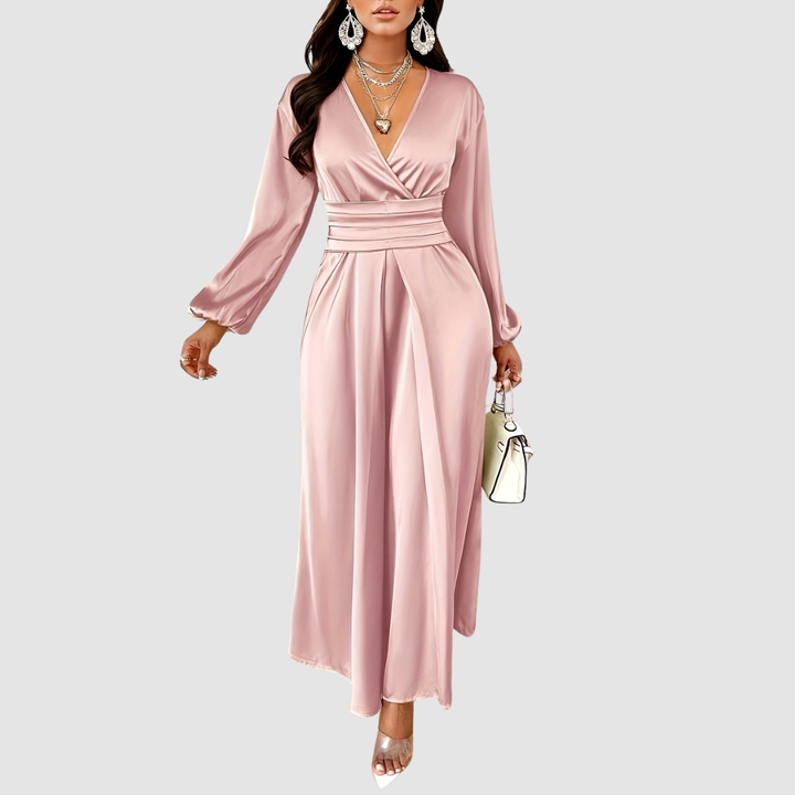 Eleanor Bloom - Pleated Satin Maxi Dress - Maison Léa &amp; Lou