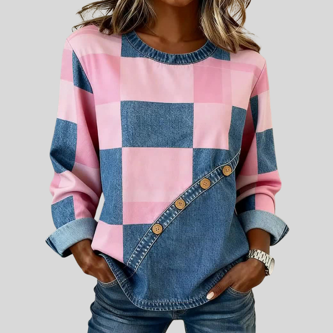 Alouette™ | Rose and Blue Patchwork Art Sweatshirt - Maison Léa &amp; Lou