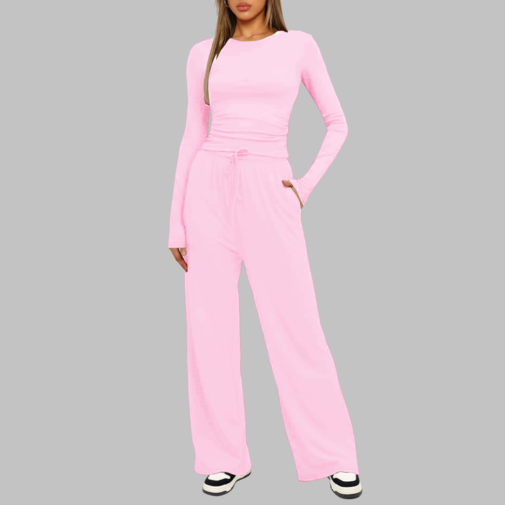 JANNY™ - Casual Long Sleeve Top and Wide Leg Pants Set
