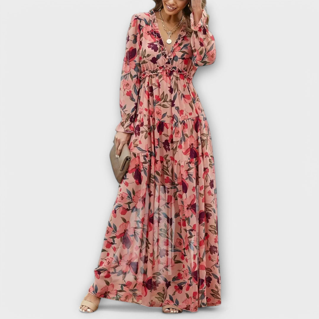Maya | Floral V-Neck Maxi Dress - Maison Léa &amp; Lou