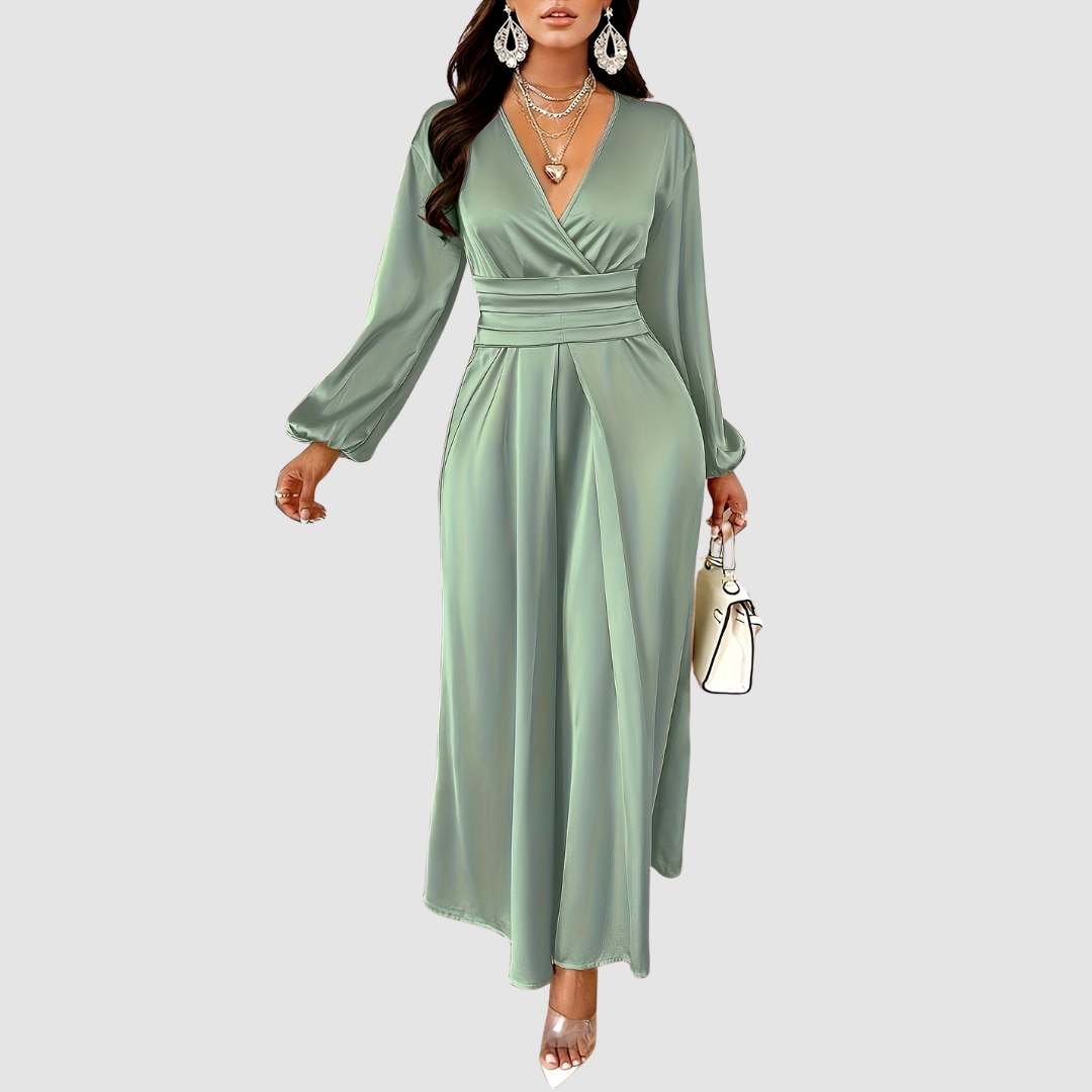 Eleanor Bloom - Pleated Satin Maxi Dress - Maison Léa &amp; Lou