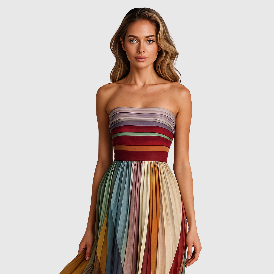 Isola - Elegant Pleated Evening Dress - Maison Léa &amp; Lou