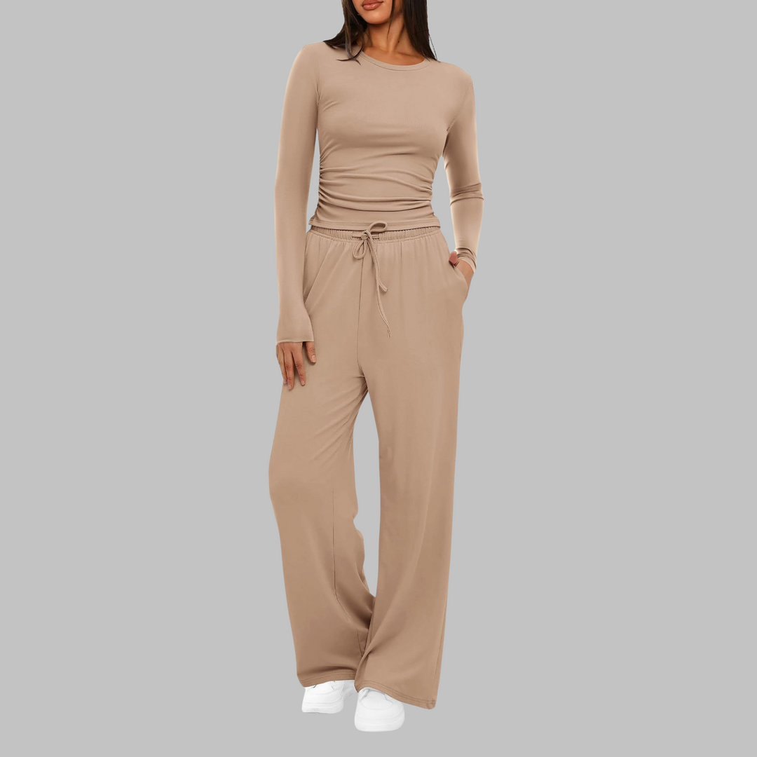 BELLE™ - Casual Long Sleeve Top and Wide Leg Pants Set