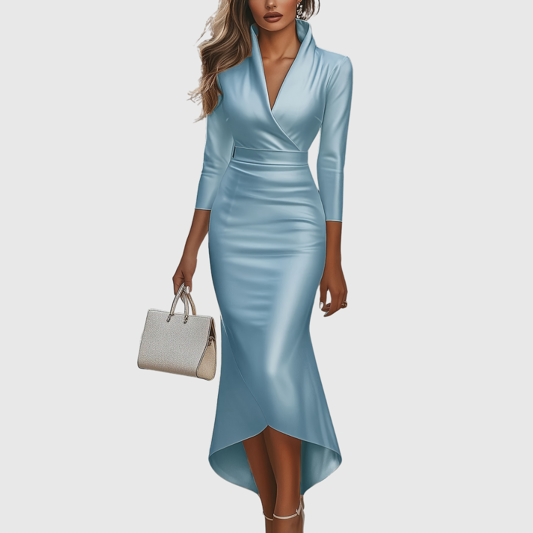 Evelisse | Satin V-Neck Evening Dress - Maison Léa &amp; Lou