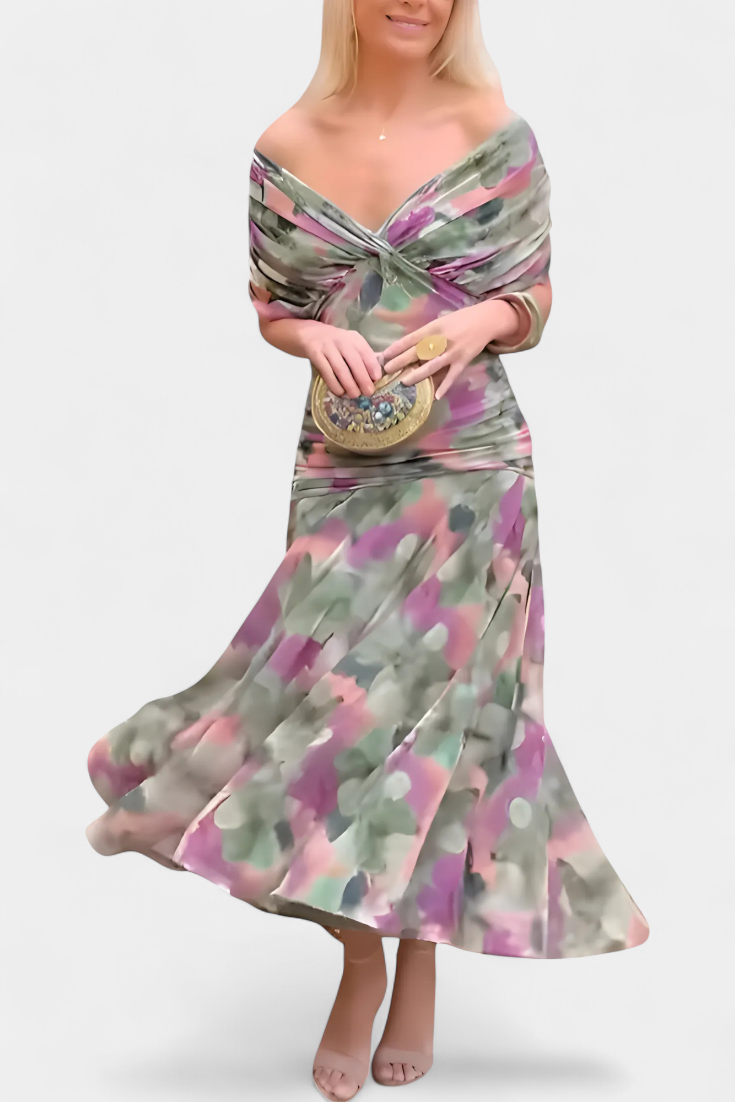 Freya - Flowing Floral V Neck Dress - Maison Léa &amp; Lou