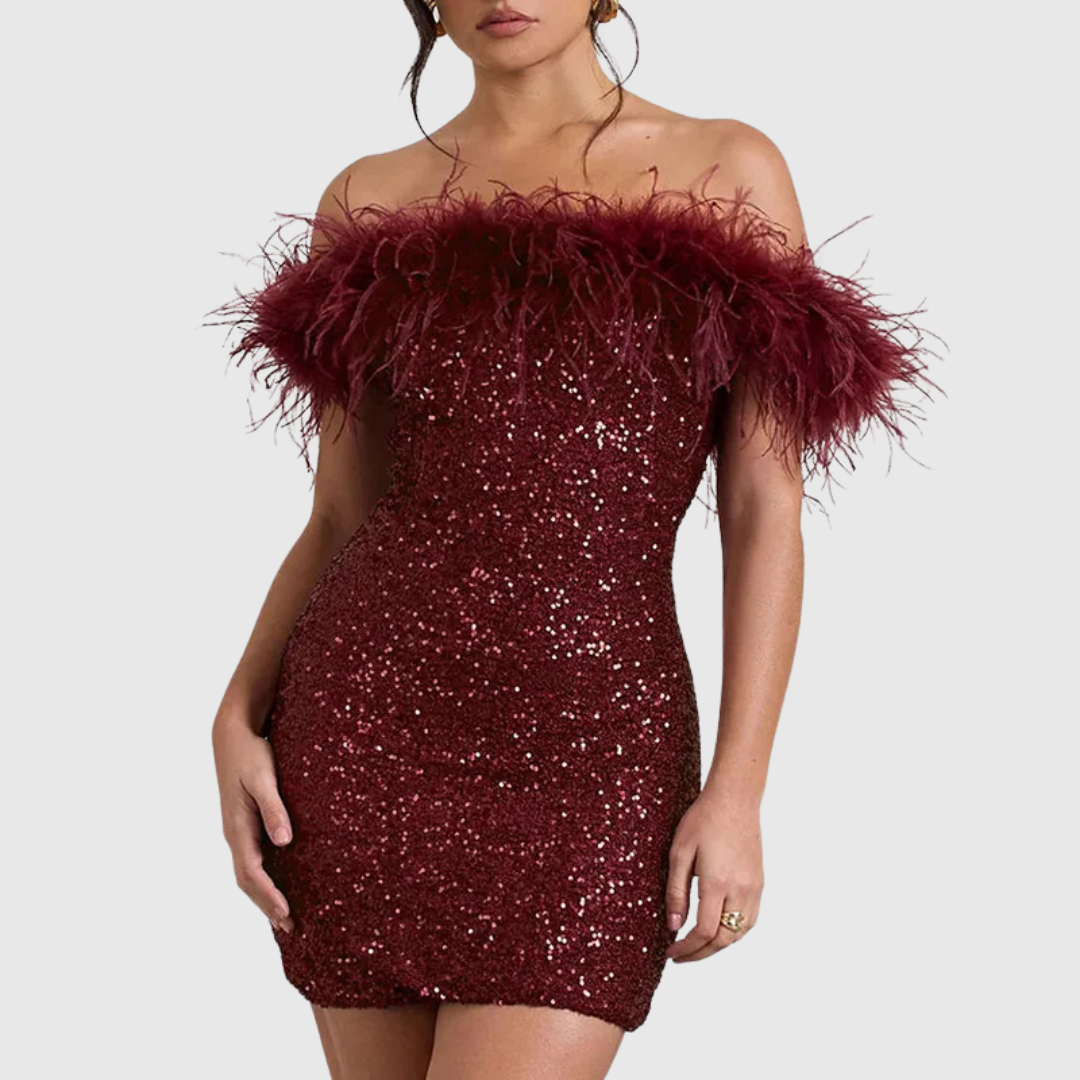 Adriana | Elegant Off-Shoulder Glitter Dress - Maison Léa & Lou