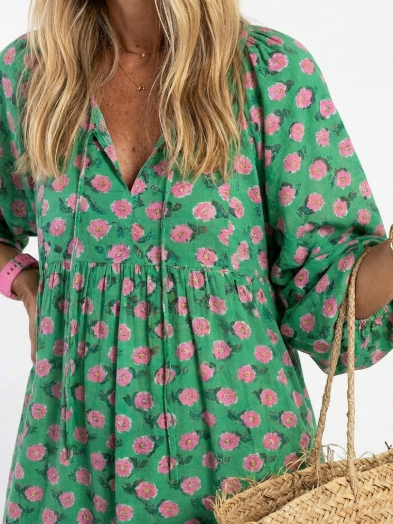 FIORA | FLORAL PRINT V NECK TIERED MIDI DRESS - Maison Léa & Lou