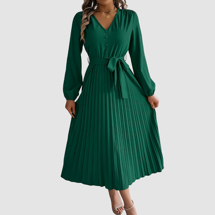 Celeste Bloom - Pleated Long-Sleeve Midi Dress - Maison Léa &amp; Lou