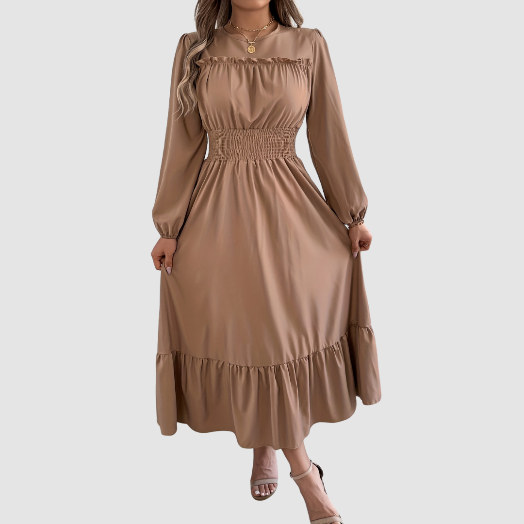 Isola Lane | Navy Ruffled Hem Midi Dress - Maison Léa &amp; Lou