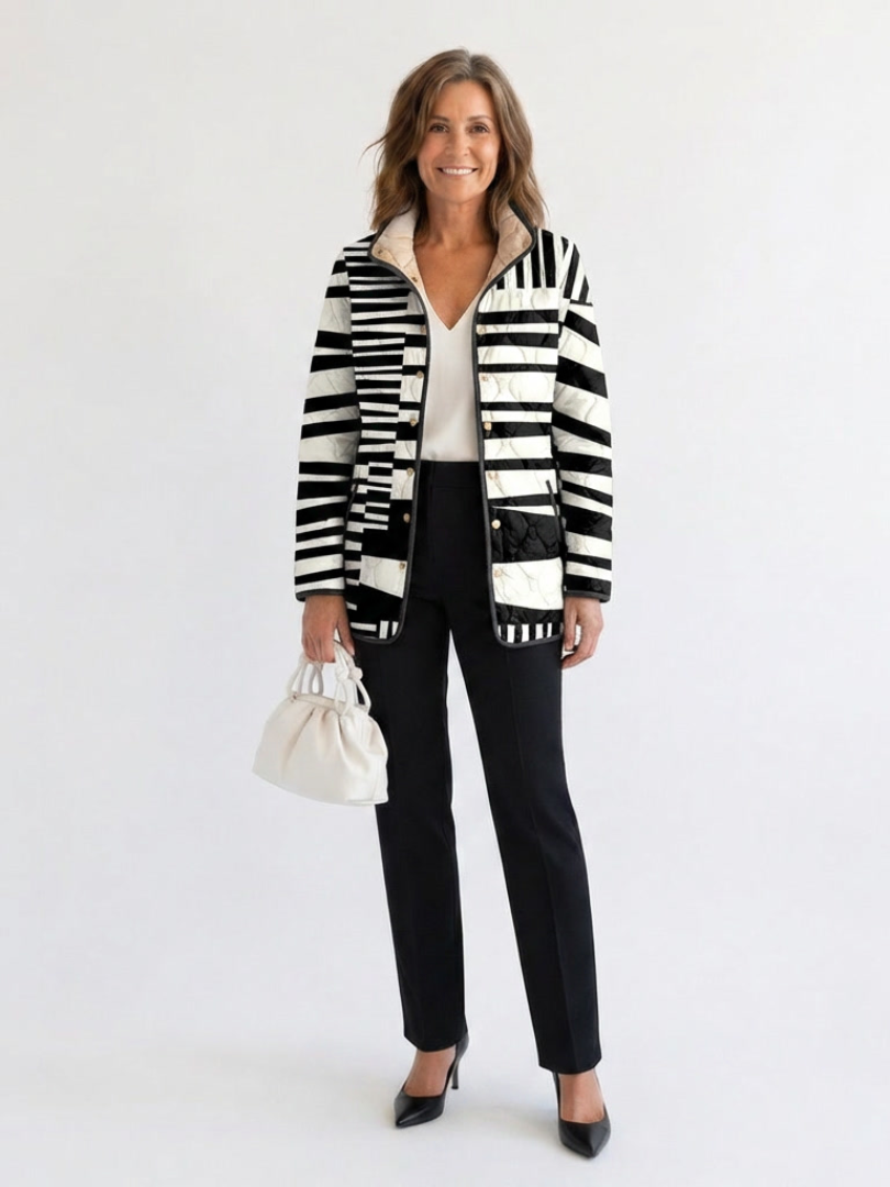 Miren | Black and White Abstract Quilted Jacket - Maison Léa & Lou