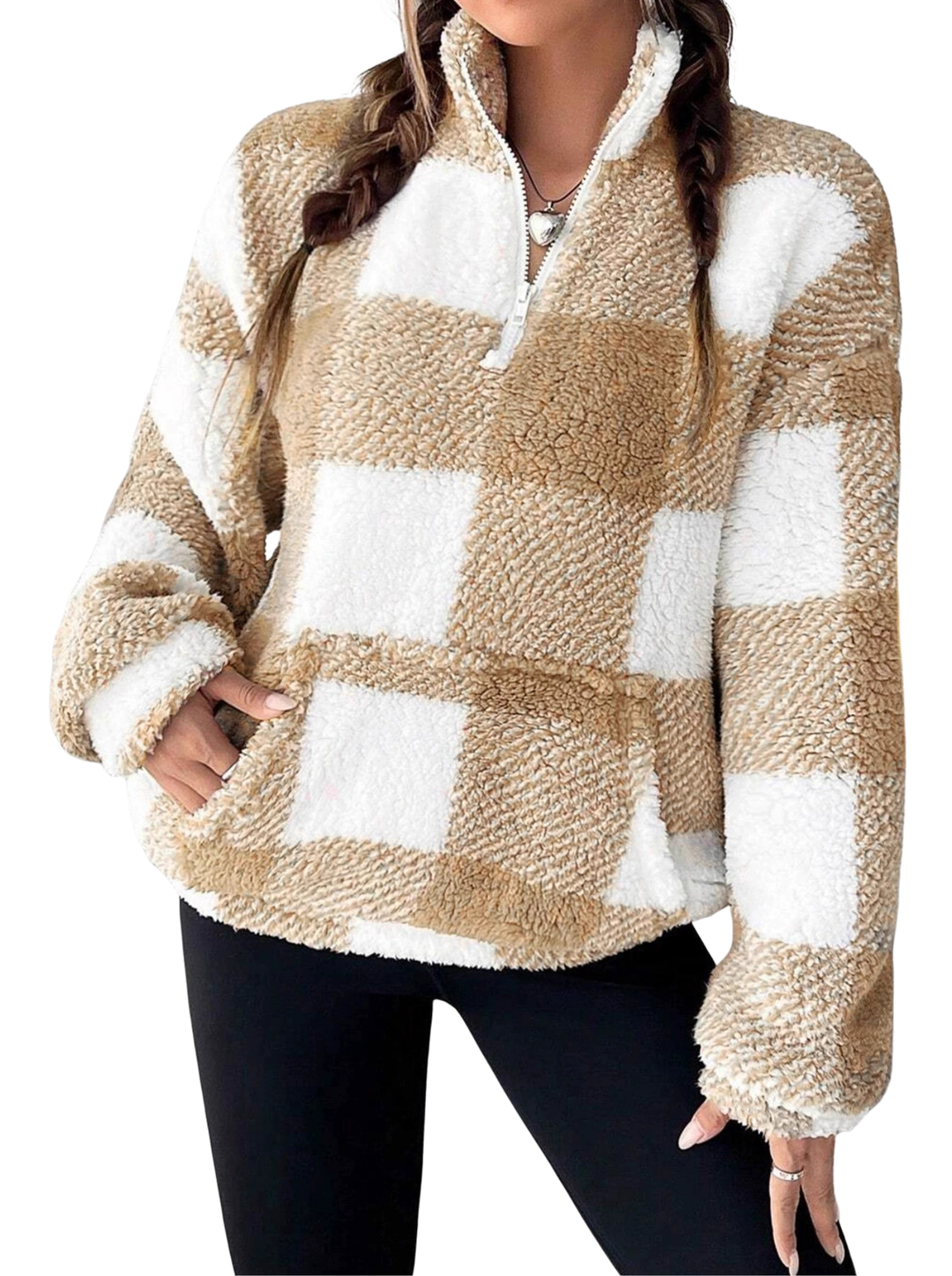 HILARY™ – Casual Plaid Half Zip Pullover