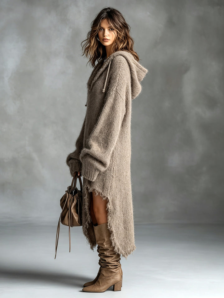 Fleece Knit Midi Dress with Hood