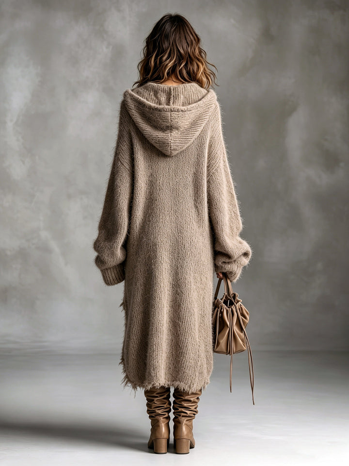 Fleece Knit Midi Dress with Hood