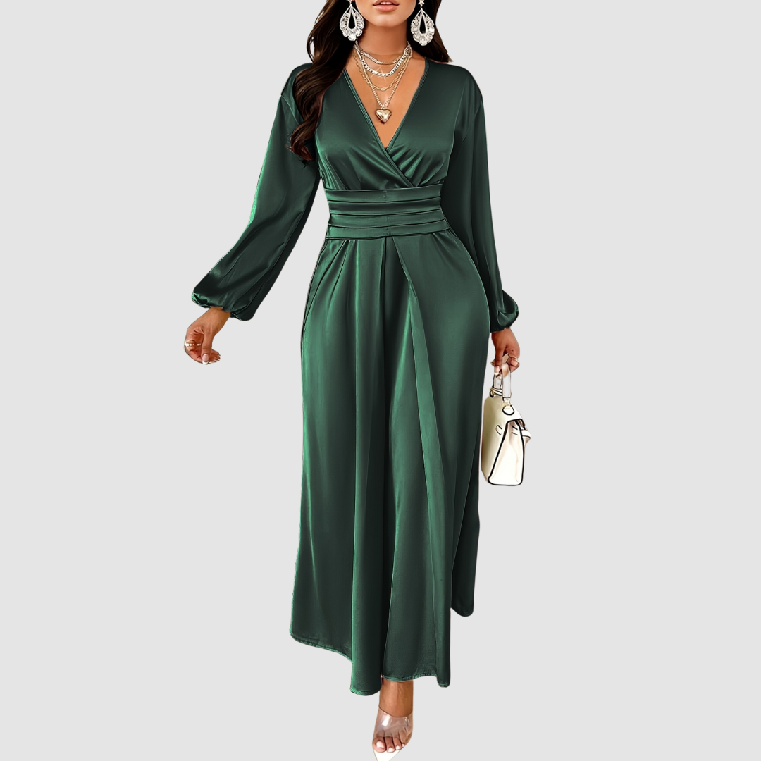 Eleanor Bloom - Pleated Satin Maxi Dress - Maison Léa & Lou