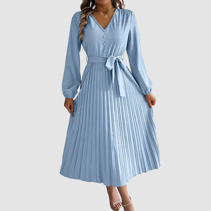 Celeste Bloom - Pleated Long-Sleeve Midi Dress - Maison Léa &amp; Lou
