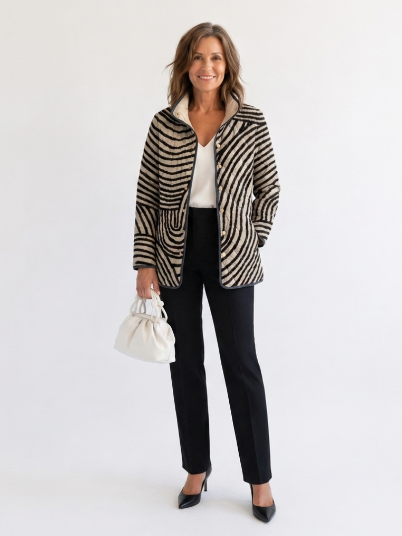 Inaya | Retro Hand-Drawn Circle Design Quilted Jacket - Maison Léa &amp; Lou