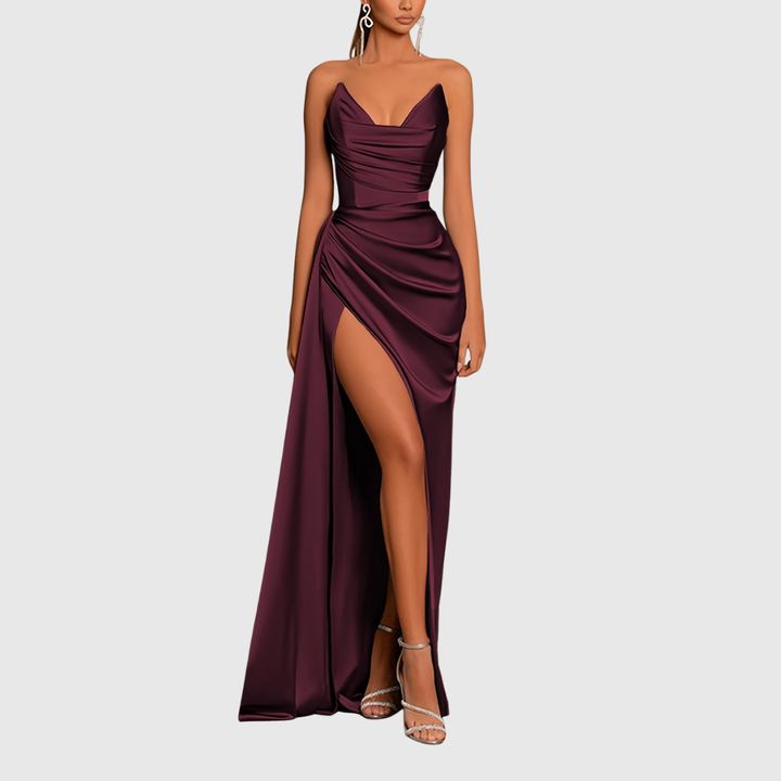 Evadne | Flowing Satin Maxi Dress - Maison Léa &amp; Lou