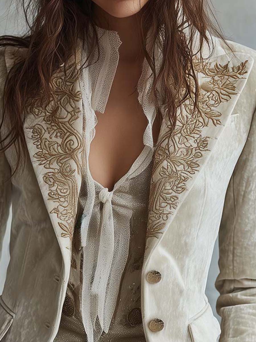Mercedes - Embroidered Blazer in Ivory