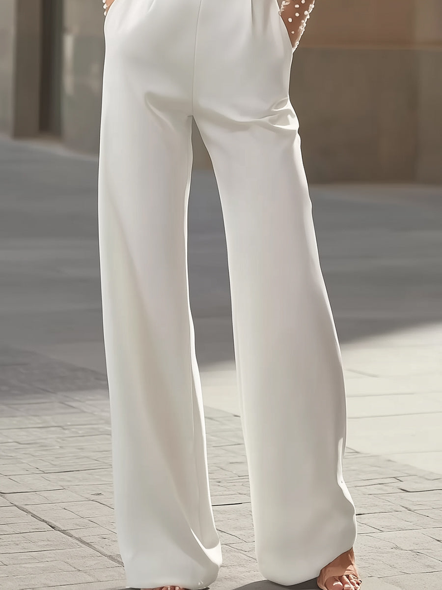 Araminta | Pearl-Embellished White Jumpsuit - Maison Léa &amp; Lou