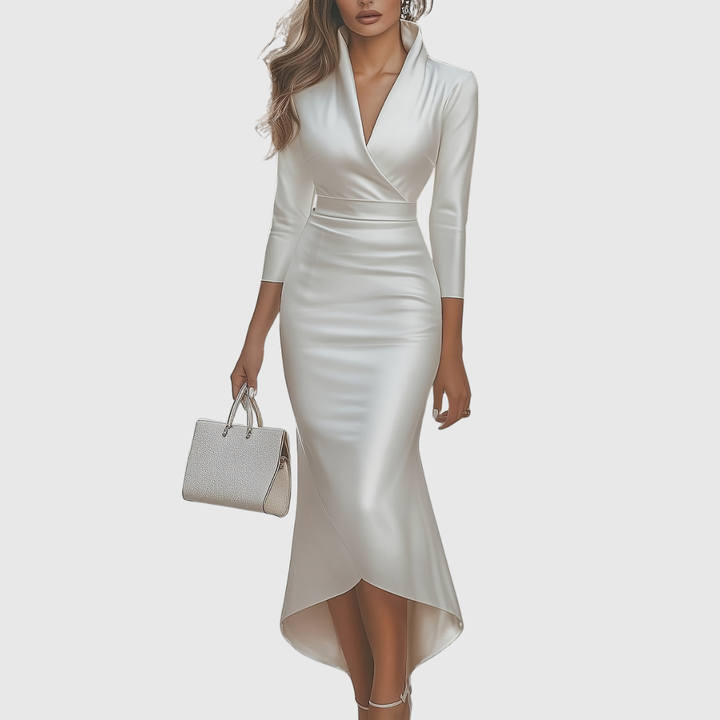 Evelisse | Satin V-Neck Evening Dress - Maison Léa &amp; Lou