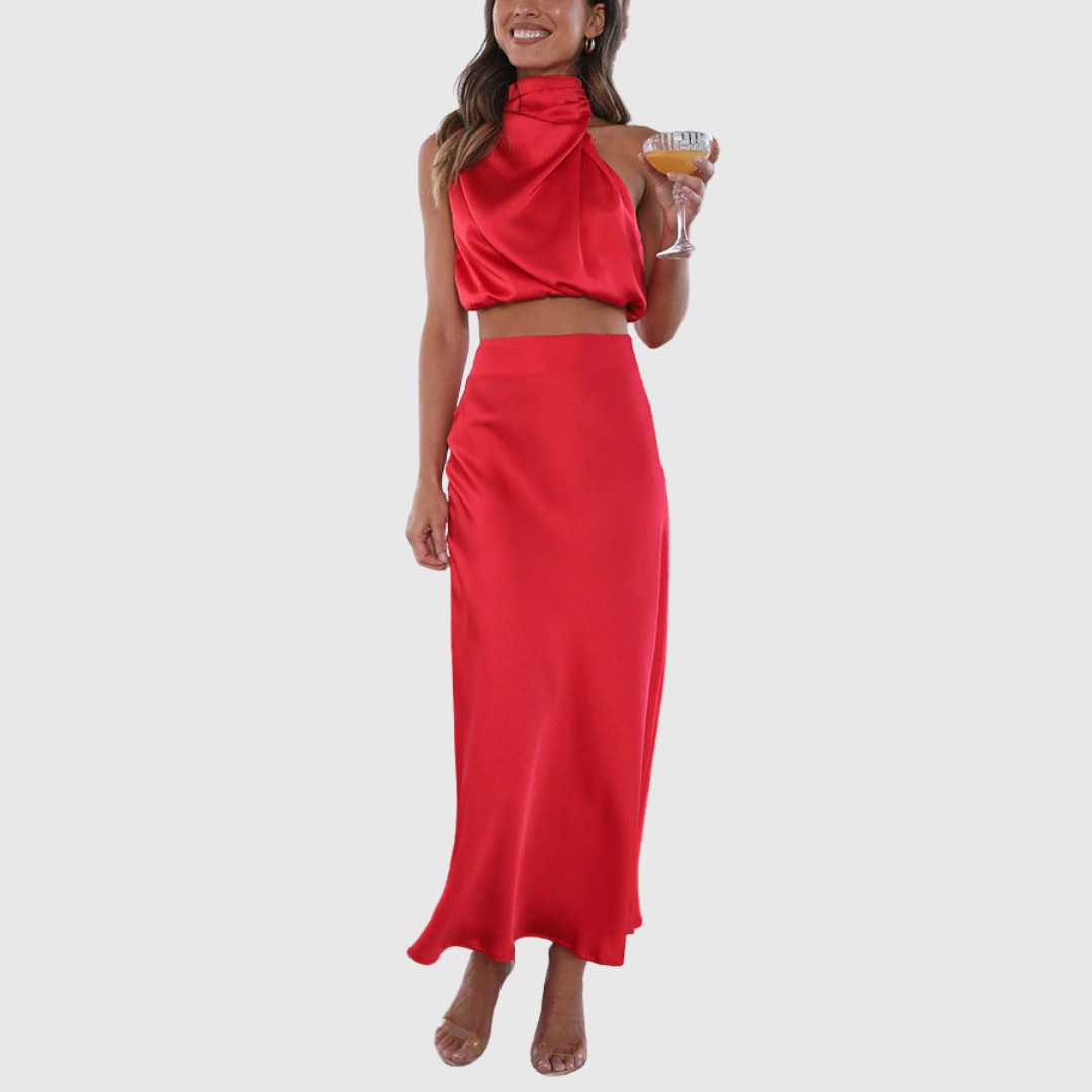 Emily | Satin Drape Maxi Set - Maison Léa &amp; Lou