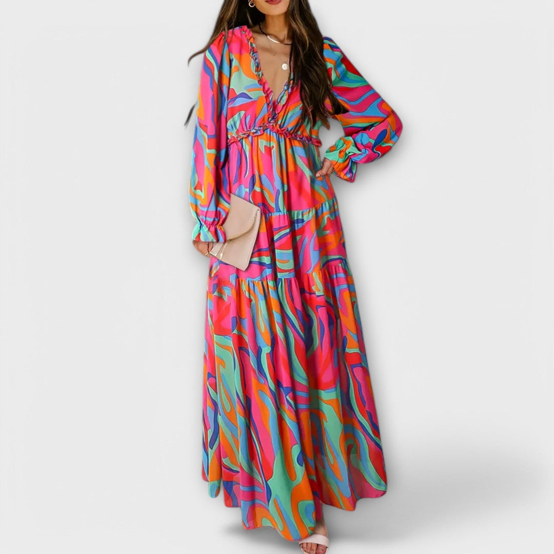 Maya | Floral V-Neck Maxi Dress - Maison Léa &amp; Lou