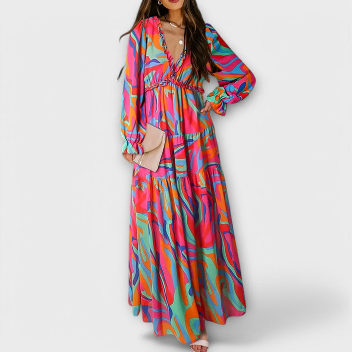 Maya | Floral V-Neck Maxi Dress - Maison Léa &amp; Lou