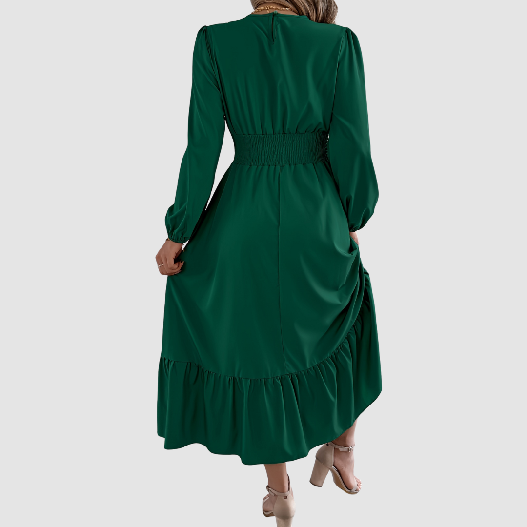 Isola Lane | Navy Ruffled Hem Midi Dress - Maison Léa &amp; Lou