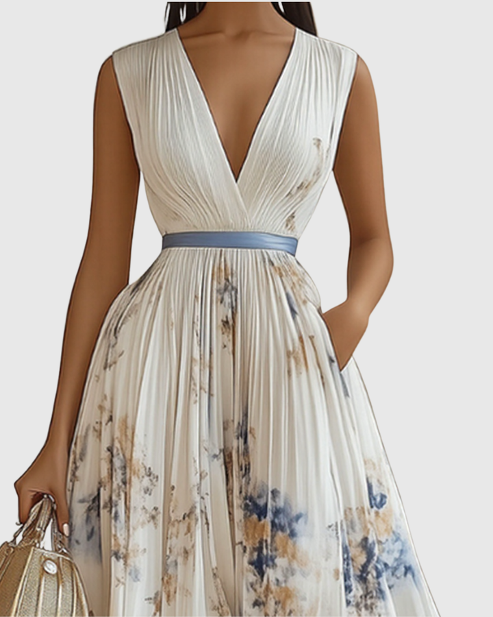 Rowella - Elegant Pleated Maxi Dress - Maison Léa &amp; Lou