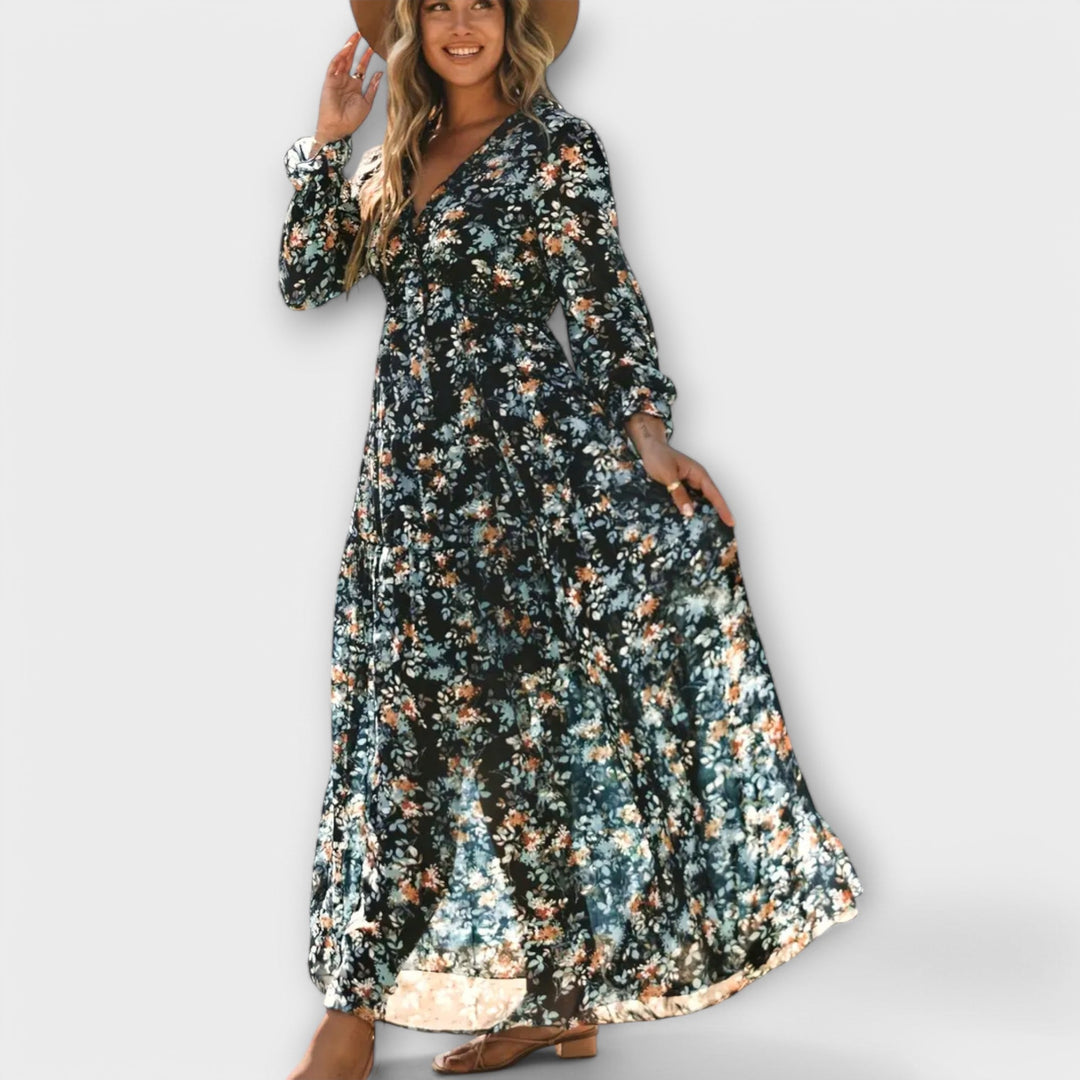 Maya | Floral V-Neck Maxi Dress - Maison Léa &amp; Lou