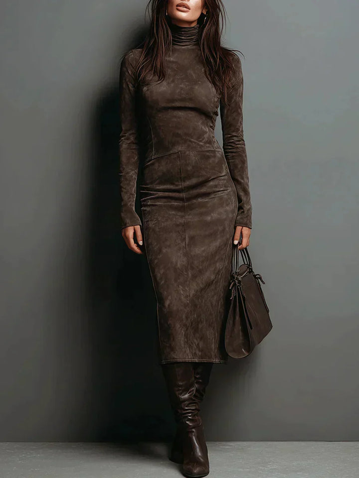 Selwynne | High-Neck Suede Maxi Dress - Maison Léa &amp; Lou