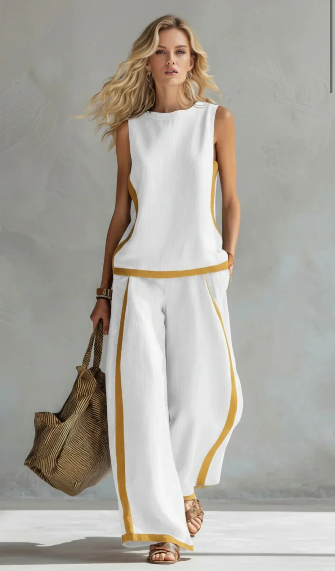 Ursula - Set elegante e casual di gilet e pantaloni con finiture bicolore - Maison Léa &amp; Lou