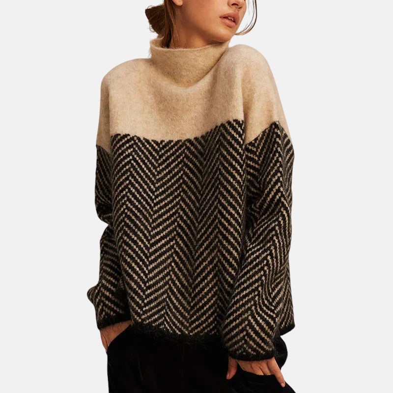 Elise | Herringbone Turtleneck Sweater - Maison Léa & Lou