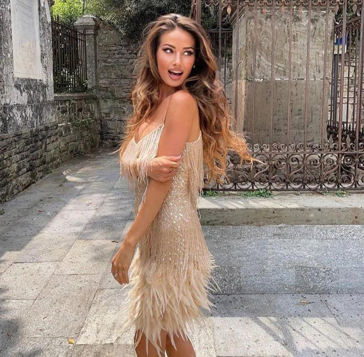 Alicia | Feather Mini Dress - Maison Léa &amp; Lou