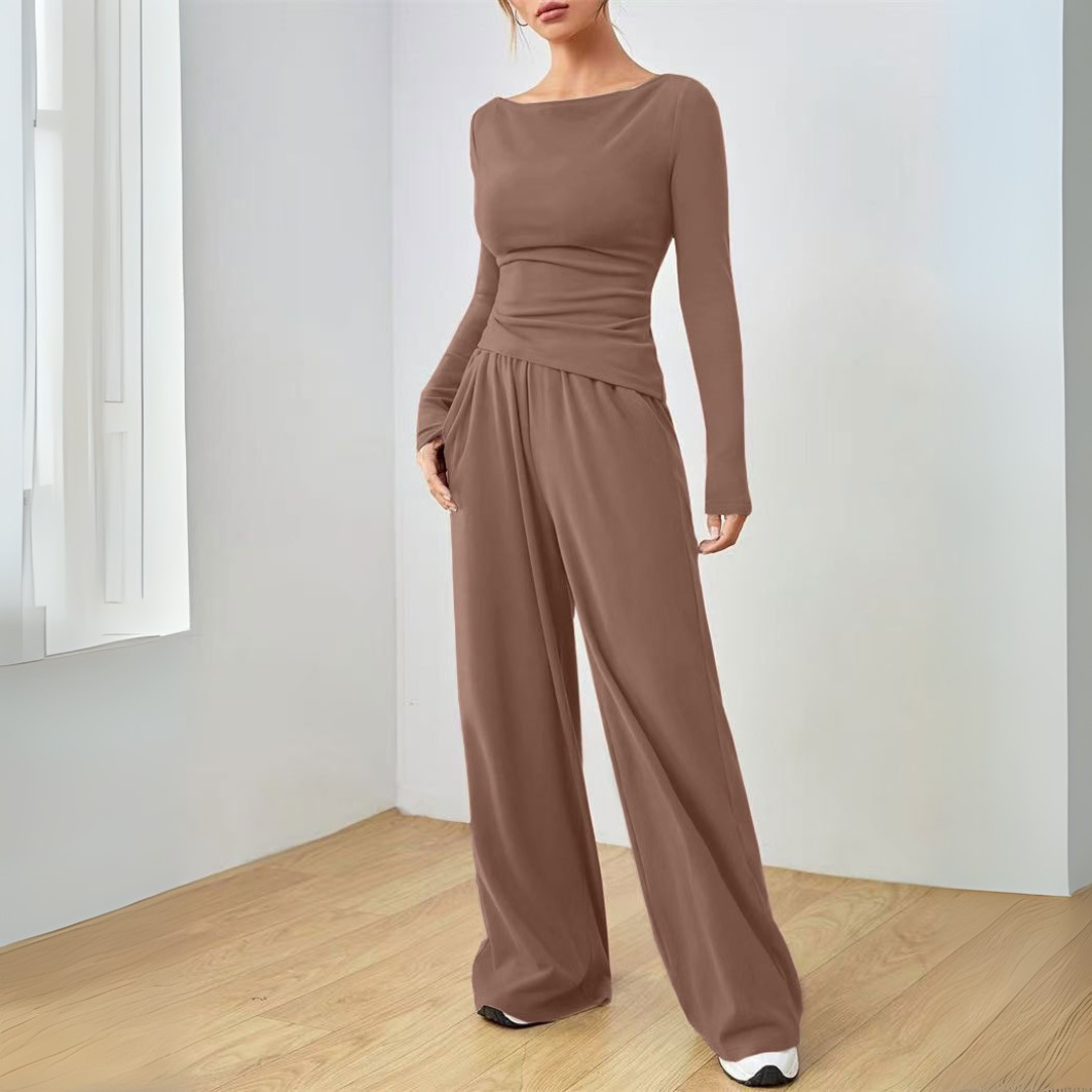 DANTARA™ - Casual Long Sleeve Top and Wide Leg Pants Set