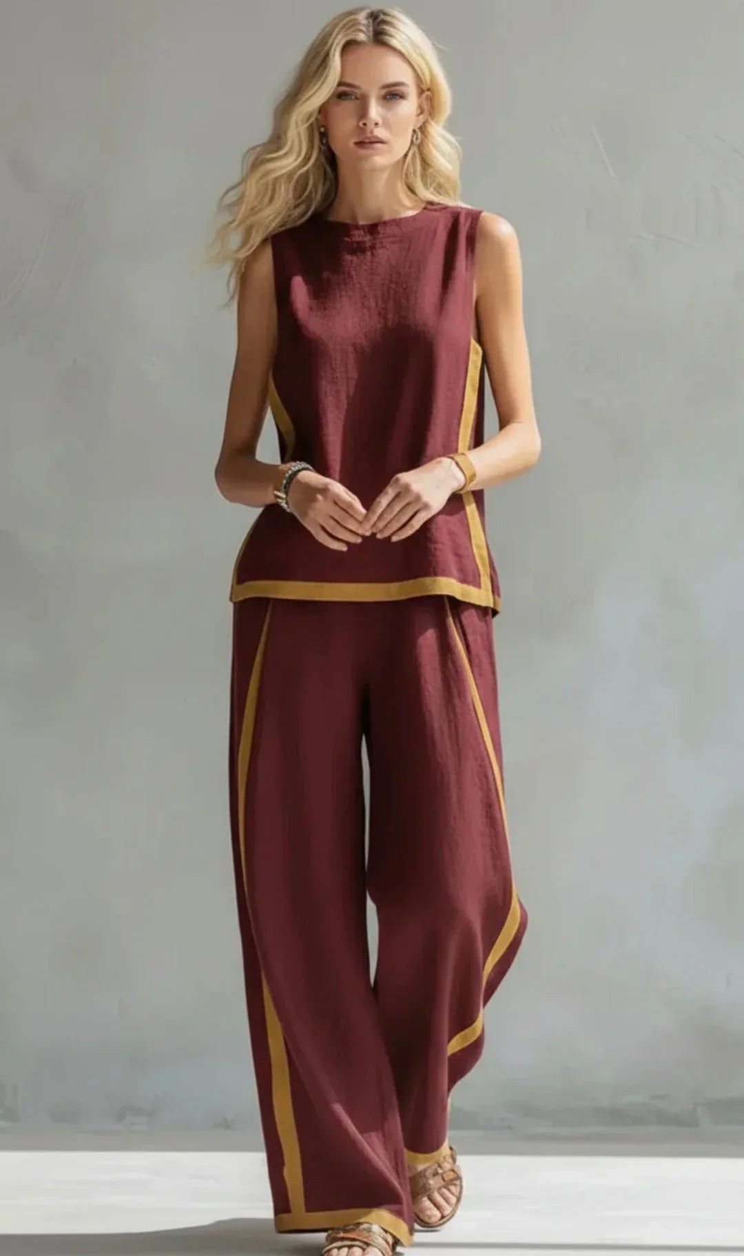 Ursula - Set elegante e casual di gilet e pantaloni con finiture bicolore - Maison Léa &amp; Lou
