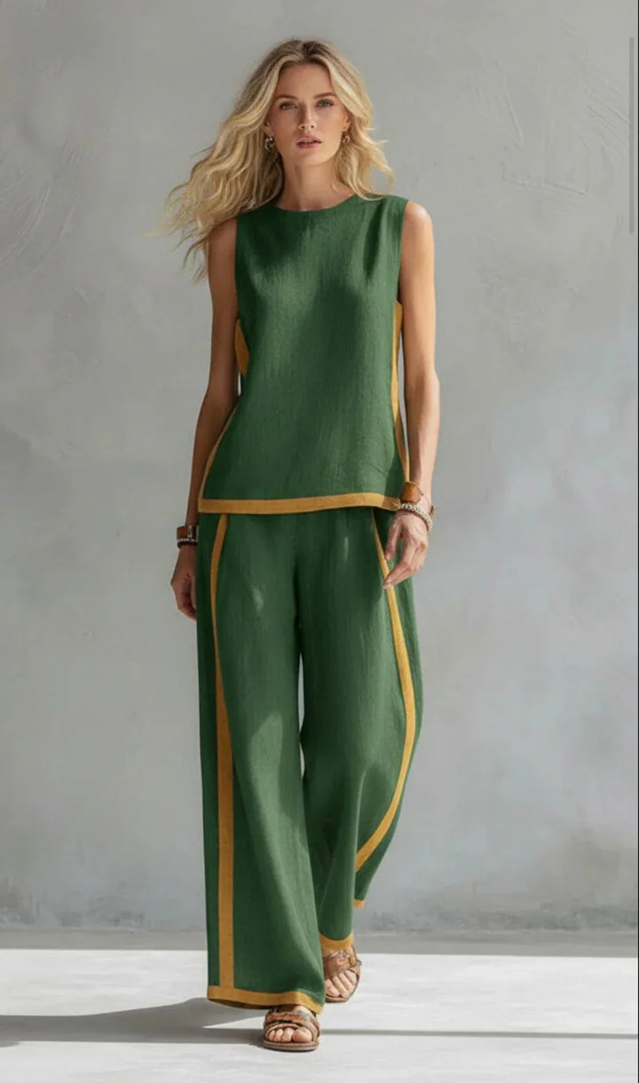 Ursula - Set elegante e casual di gilet e pantaloni con finiture bicolore - Maison Léa &amp; Lou