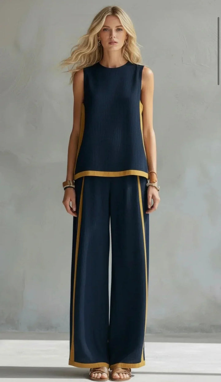 Ursula - Set elegante e casual di gilet e pantaloni con finiture bicolore - Maison Léa &amp; Lou