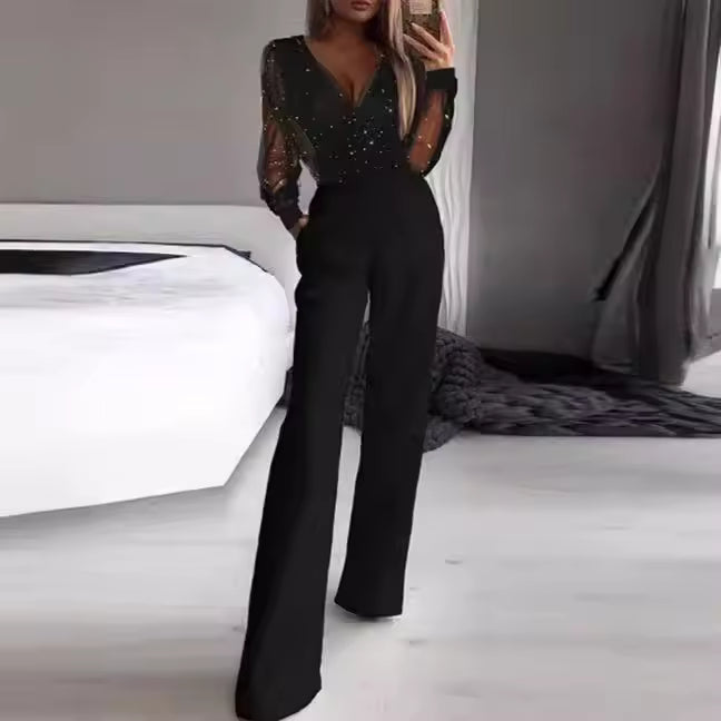 Islie | Jumpsuit with Sheer Sleeves and Wide Legs - Maison Léa &amp; Lou