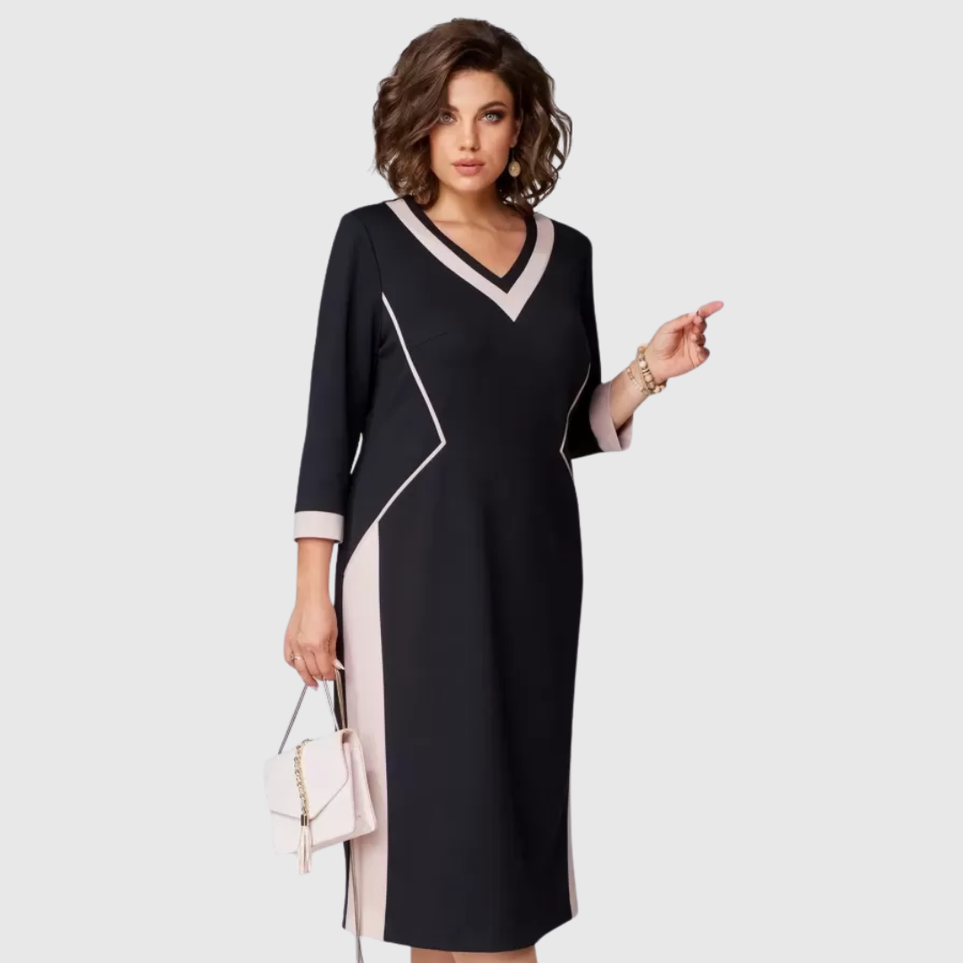 Fenna Grace | Elegant V-Neck Midi Dress - Maison Léa & Lou