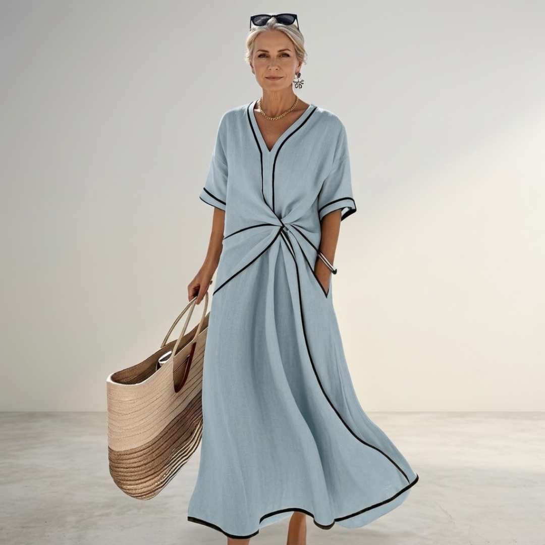 Lyra - V-Neck Relaxed Fit Dress - Maison Léa & Lou